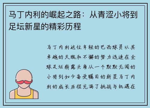 马丁内利的崛起之路：从青涩小将到足坛新星的精彩历程